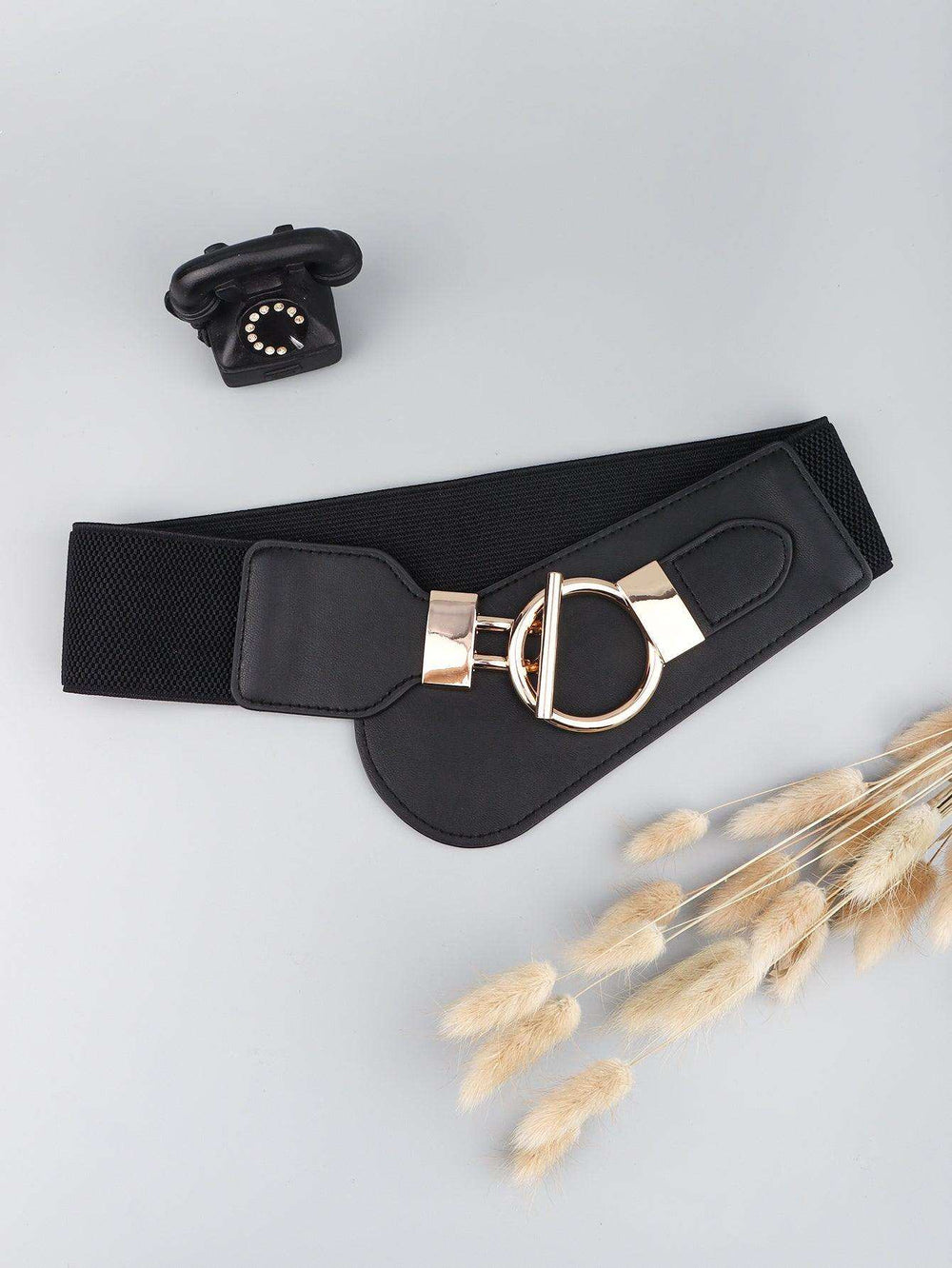 PU Elastic Wide Belt with Alloy Buckle - Trendsi - Flyclothing LLC