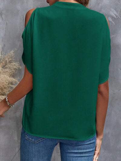 Notched Cold Shoulder Blouse - Trendsi - Flyclothing LLC