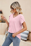 Eyelet Petal Sleeve V-Neck Knit Top - Trendsi