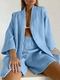 Textured Dropped Shoulder Cardigan and Shorts Set - Trendsi