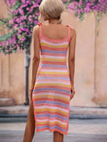 Striped Tie Shoulder Split Cover Up Dress - Trendsi - Flyclothing LLC