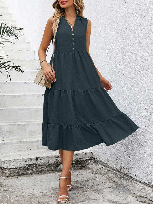 V-Neck Sleeveless Tiered Dress - Trendsi - Flyclothing LLC