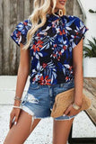 Printed Ruffled Mock Neck Blouse - Trendsi - Flyclothing LLC