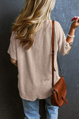 Textured V-Neck Dropped Shoulder T-Shirt - Trendsi - Flyclothing LLC