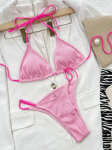 Ribbed Tie Back Bikini Set - Trendsi - Flyclothing LLC