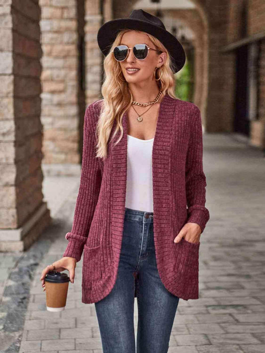 Open Front Cardigan with Pockets - Trendsi - Flyclothing LLC