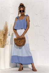 Color Block Tie Shoulder Tiered Sleeveless Dress - Trendsi - Flyclothing LLC