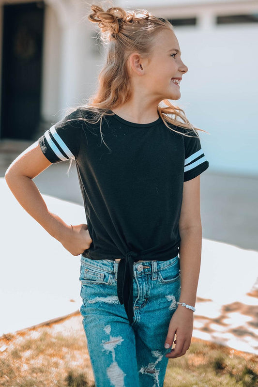 Girls Striped Tie Front T-Shirt - Flyclothing LLC