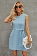 Tied Round Neck Sleeveless Sweater Dress - Trendsi - Flyclothing LLC