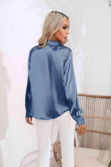 Lapel Collar Button Up Long Sleeve Shirt - Trendsi - Flyclothing LLC