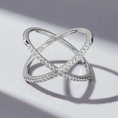 X Shape Inlaid Zircon 925 Sterling Silver Ring - Trendsi - Flyclothing LLC