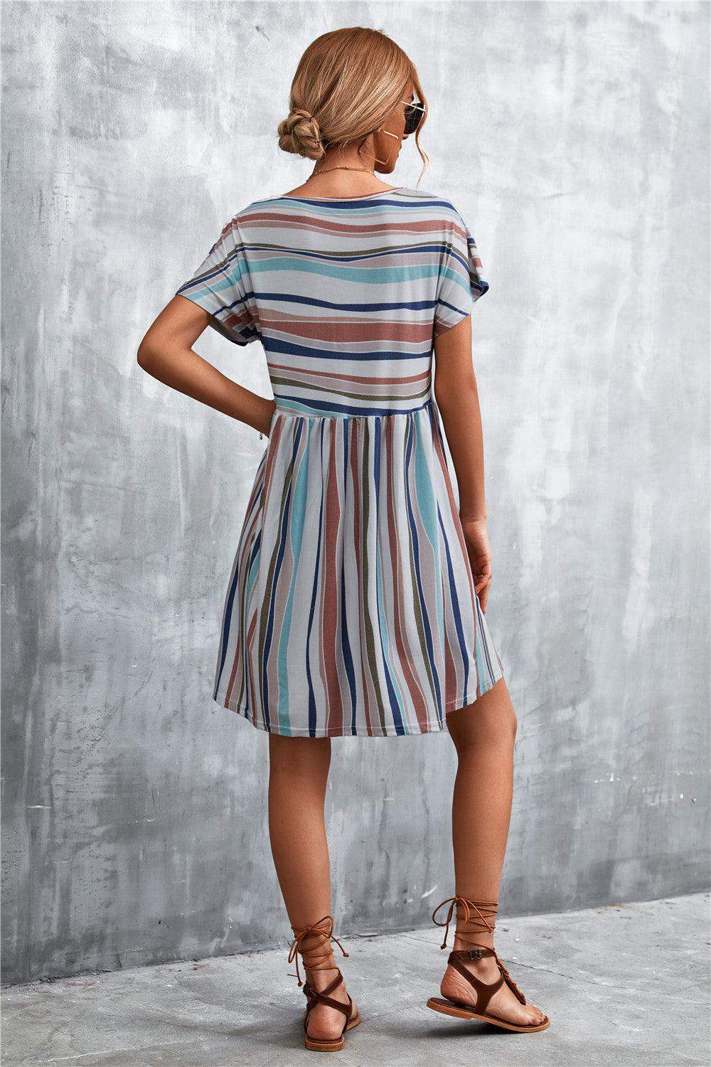 Striped Round Neck Dress - Trendsi - Flyclothing LLC