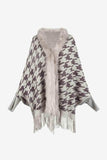 Houndstooth Fringe Hem Poncho - Trendsi - Flyclothing LLC