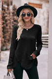 Buttoned Hem Detail Ribbed Top - Trendsi - Flyclothing LLC