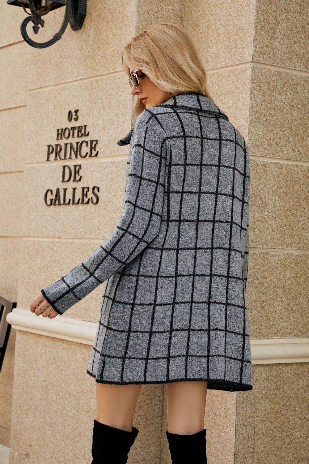 Printed Open Front Lapel Collar Cardigan with Pockets - Trendsi - Flyclothing LLC