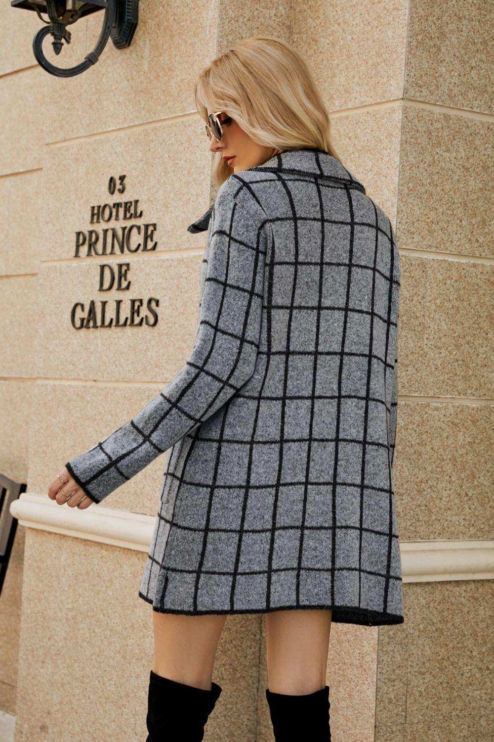 Printed Open Front Lapel Collar Cardigan with Pockets - Trendsi - Flyclothing LLC