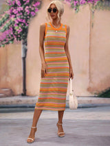 Striped Round Neck Sleeveless Midi Cover Up Dress - Trendsi - Flyclothing LLC