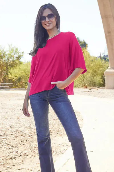 Basic Bae Full Size Round Neck Drop Shoulder T-Shirt - Trendsi - Flyclothing LLC