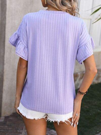 Ruffled Round Neck Short Sleeve Blouse - Trendsi - Flyclothing LLC
