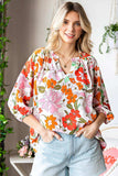 Floral Notched Neck Balloon Sleeve Blouse - Trendsi - Flyclothing LLC
