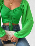 Drawstring Sweetheart Neck Cropped Top - Trendsi - Flyclothing LLC