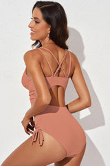 Tied Cutout Plunge One-Piece Swimsuit - Flyclothing LLC