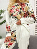 Printed Round Neck Top and Drawstring Pants Lounge Set - Trendsi - Flyclothing LLC