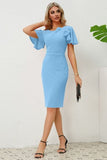Slit Round Neck Flutter Sleeve Dress - Trendsi