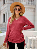 Drawstring V-Neck Long Sleeve T-Shirt - Trendsi - Flyclothing LLC