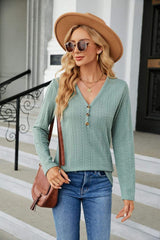 Cable-Knit Long Sleeve V-Neck T-Shirt - Trendsi - Flyclothing LLC
