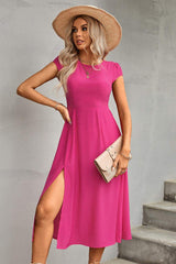 Tie Back Cutout Round Neck Split Dress - Trendsi - Flyclothing LLC