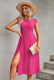 Tie Back Cutout Round Neck Split Dress - Trendsi