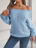 Openwork Off-Shoulder Long Sleeve Sweater - Trendsi - Flyclothing LLC