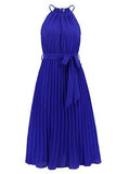 Pleated Spaghetti Strap Tie Waist Midi Dress - Trendsi - Flyclothing LLC
