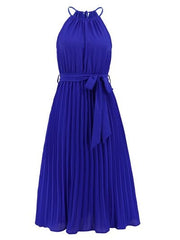 Pleated Spaghetti Strap Tie Waist Midi Dress - Trendsi