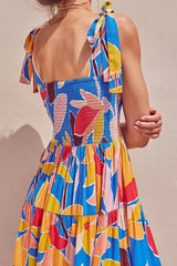 Floral Tie Shoulder Smocked Tiered Dress - Trendsi - Flyclothing LLC
