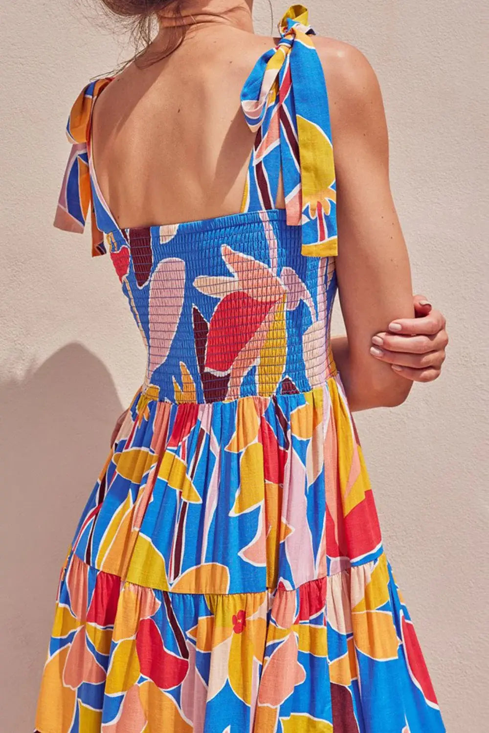 Floral Tie Shoulder Smocked Tiered Dress - Trendsi - Flyclothing LLC