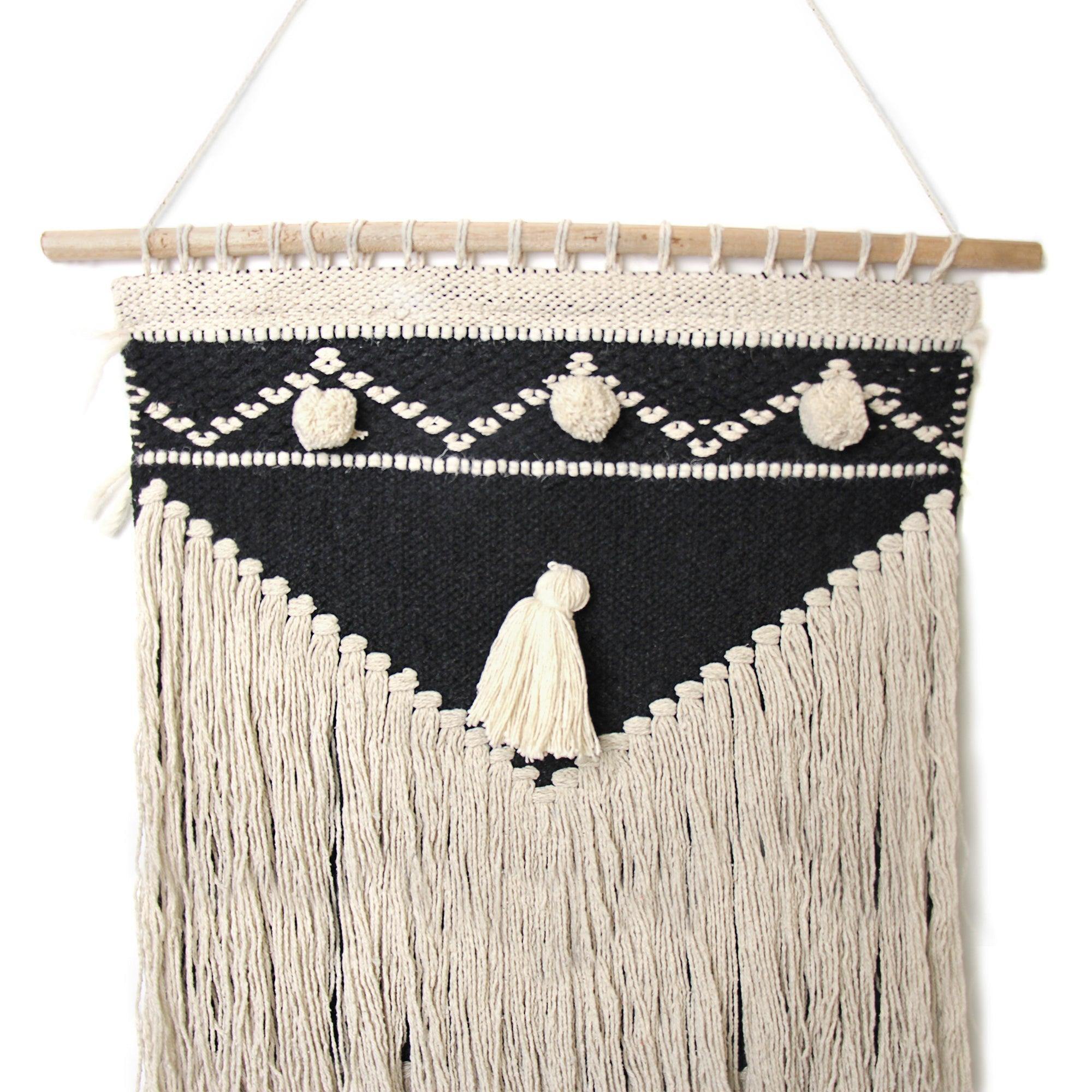 Handwoven Boho Wall Hanging, Charcoal & Cream - Flyclothing LLC