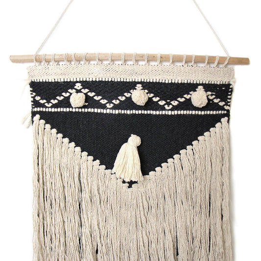 Handwoven Boho Wall Hanging, Charcoal & Cream - Asha Handicrafts