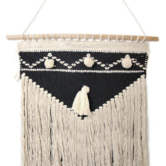 Handwoven Boho Wall Hanging, Charcoal & Cream - Asha Handicrafts