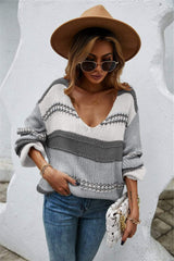 Color Block Scoop Neck Dropped Shoulder Sweater - Trendsi - Flyclothing LLC