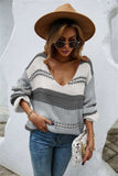 Color Block Scoop Neck Dropped Shoulder Sweater - Trendsi - Flyclothing LLC
