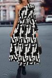 Printed One-Shoulder Tie Waist Dress - Trendsi - Flyclothing LLC