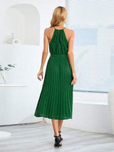 Pleated Spaghetti Strap Tie Waist Midi Dress - Trendsi - Flyclothing LLC