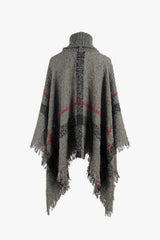 Plaid Turtleneck Raw Hem Poncho - Trendsi - Flyclothing LLC