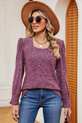 Square Neck Flounce Sleeve T-Shirt - Trendsi - Flyclothing LLC