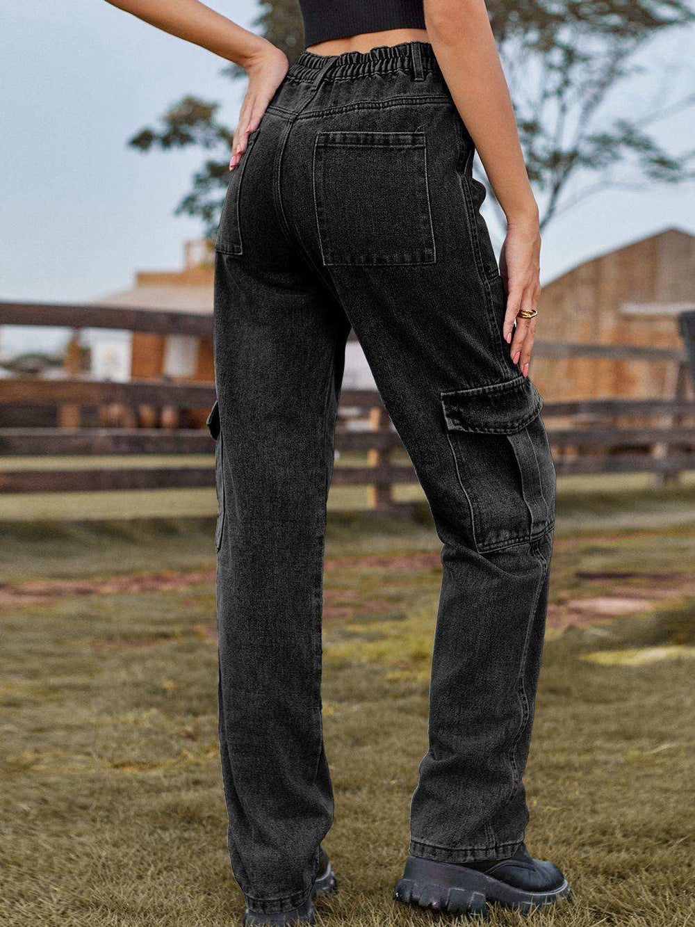 High Waist Cargo Jeans - Trendsi - Flyclothing LLC