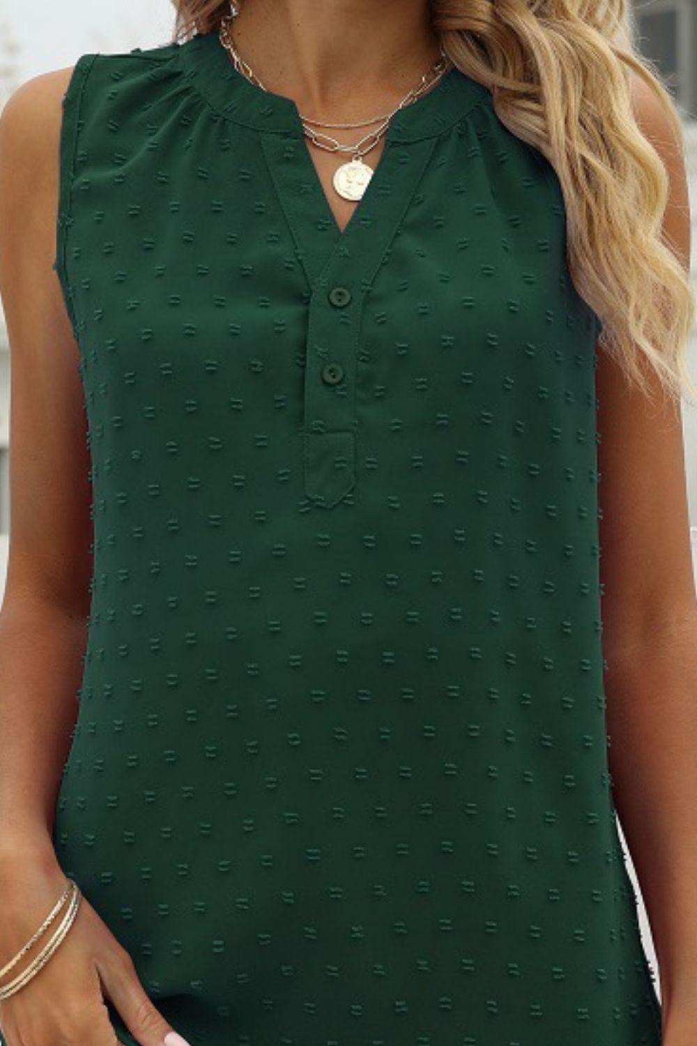 Swiss Dot Notched Neck Tank - Trendsi - Flyclothing LLC