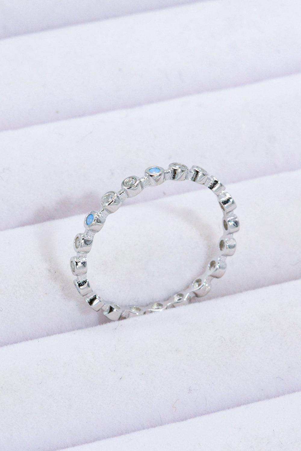 925 Sterling Silver Zircon and Natural Moonstone Ring - Trendsi - Flyclothing LLC