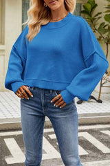 Round Neck Dropped Shoulder Sweater - Trendsi - Flyclothing LLC